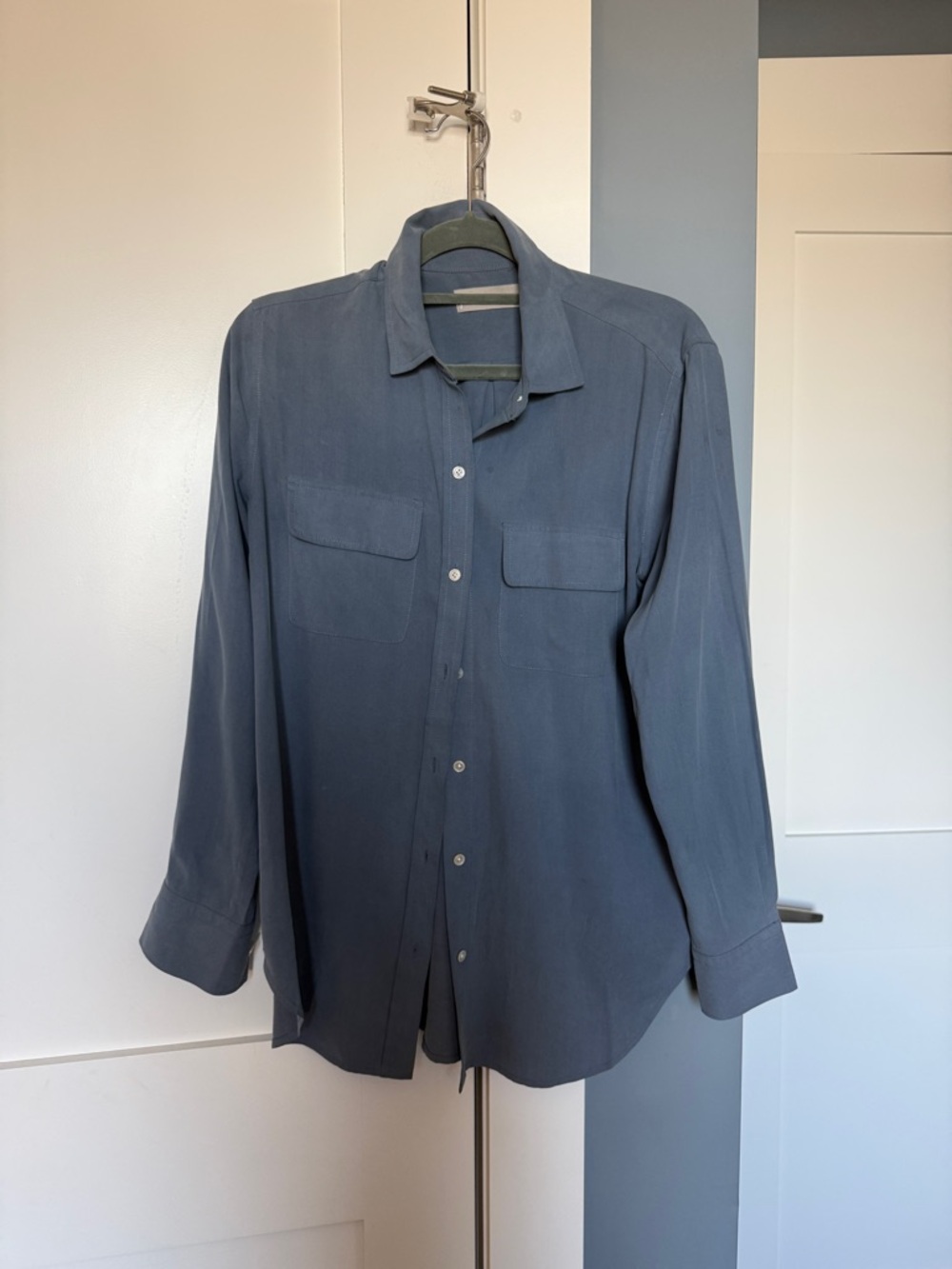 Everlane Slate Blue 100% Silk Button-Up Shirt